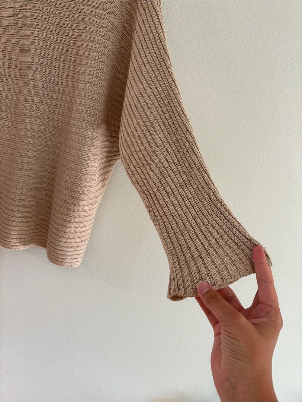 Free People Beach Imogene Sweater Size Medium Tan Ribbed Oversized Open Knit - Picture 5 of 8